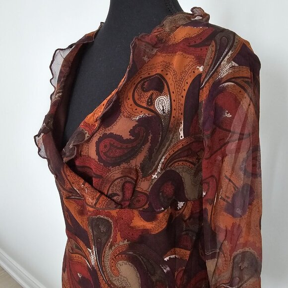 Women's Paisley Print Ruffled V-Neck Long Sleeve Below the knee Dress, Size M/L - Picture 13 of 13